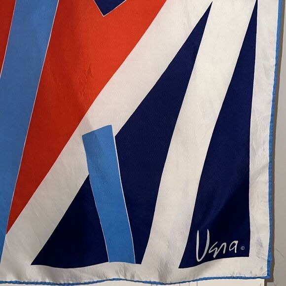 Vtg 60s/70s Vera Neumann red, light blue, navy blue & white large square scarf - Picture 4 of 10
